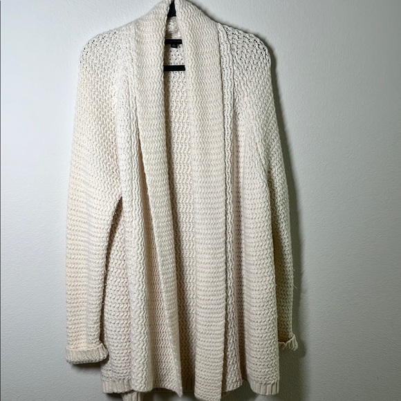 Ann Taylor Cream Textured Knit Alpaca Merino Wool Cardigan XL Open Front Cozy - Picture 3 of 9
